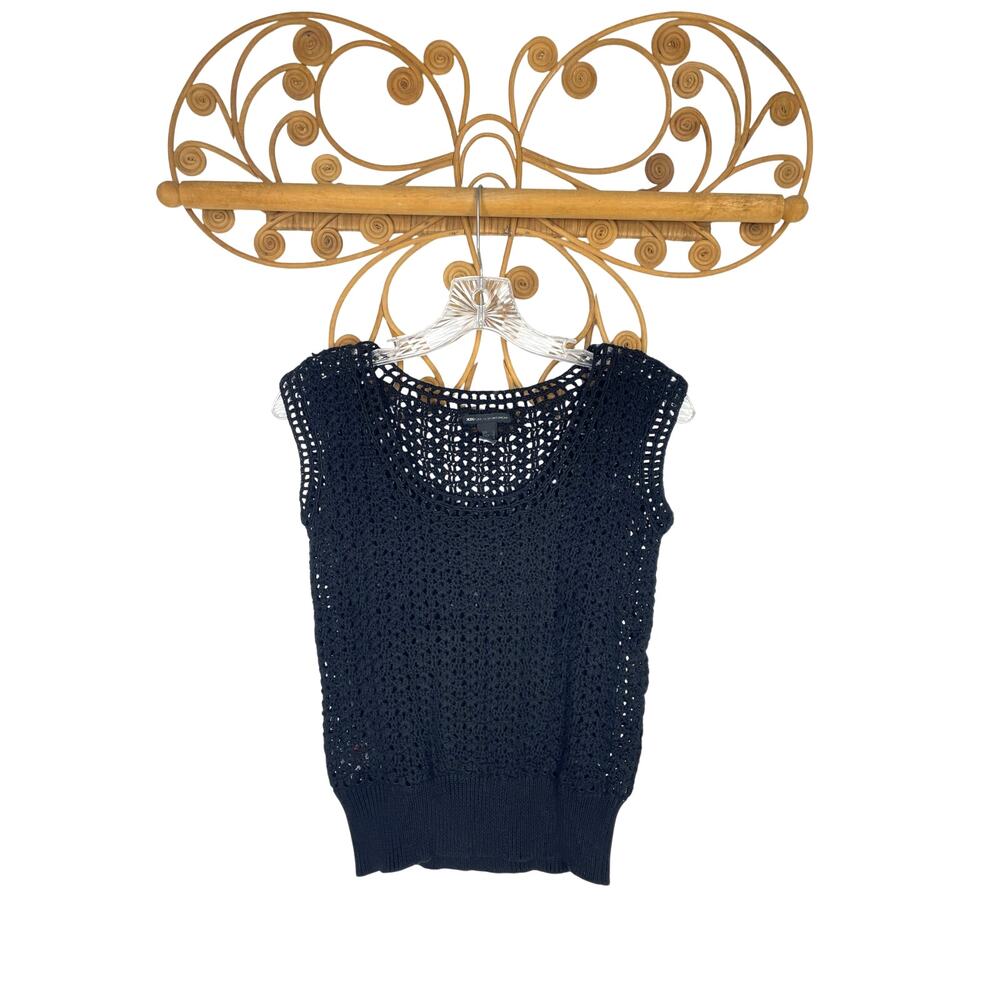 MNG women's black crochet knit sleeveless top L